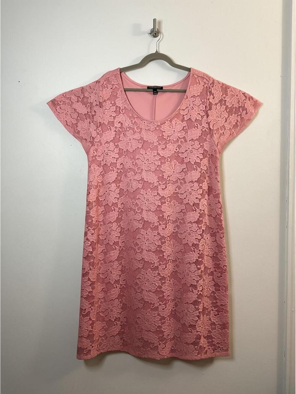 Lane Bryant 26/28 Pink Floral Lace Shift Dress Plus Size Short Sleeve Lined NWOT